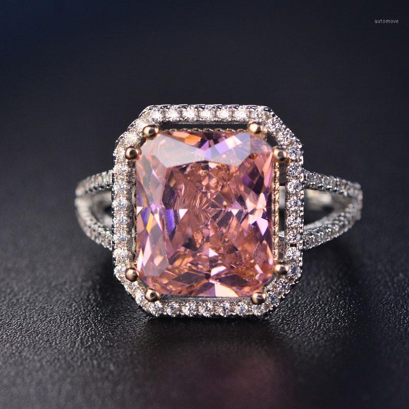 

High Quality Big Pink Zircon Rings for women Luxury Full CZ Wedding Engagement Rings Ladies Girls party jewelry Best Gifts1