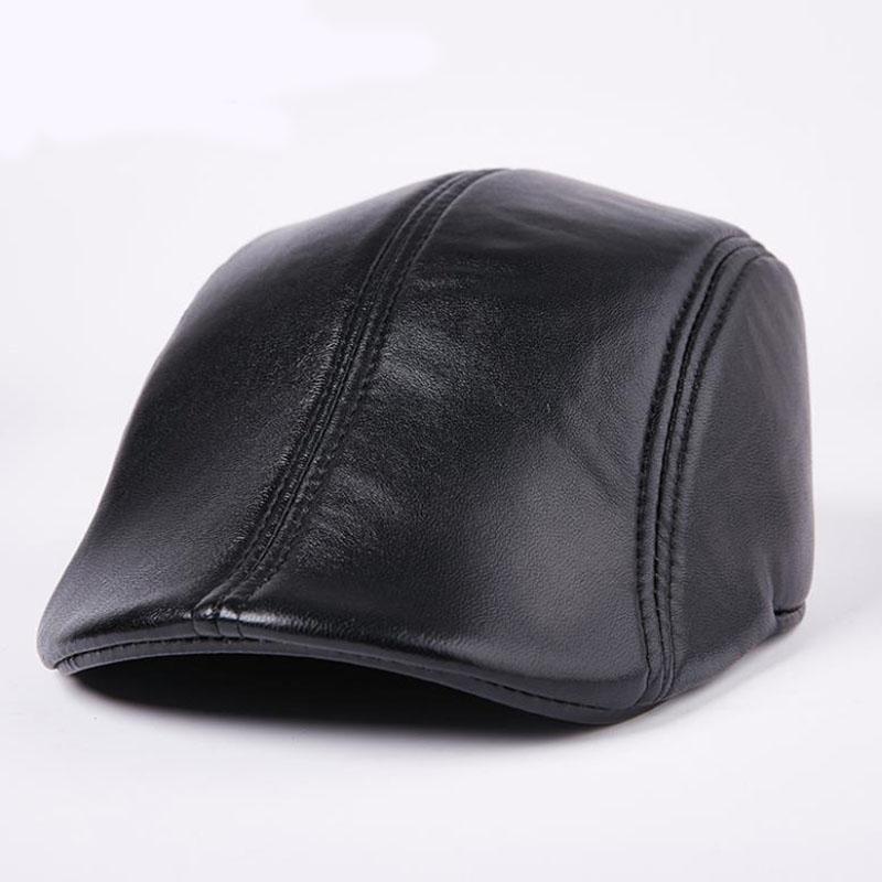 

2020 Free shipping sheepskin caps New Design Men's 100% Genuine Leather Cap /Newsboy /Beret /Cabbie Hat/ Golf Hat father gift, As shown