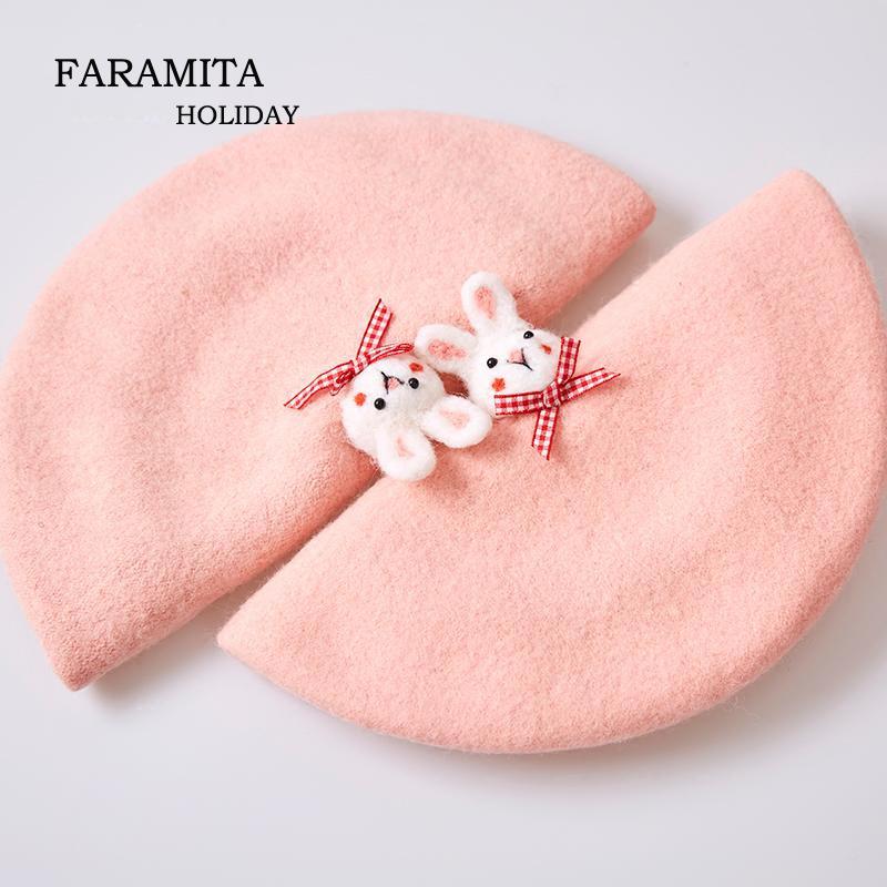 

Berets Faramita Holiday Little Pink Girls Beret Women Wool Fuzzy Manual Pet Animals Ladies Winter Warm Hand Made Hat Cap, As pic