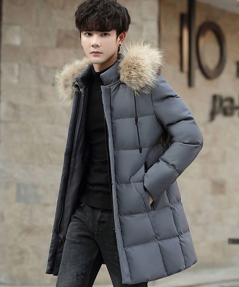 

Winter new 2020 men's cotton coat men's Korean medium length thickened large wool collar casual cotton padded jacket Size 6XL, Black