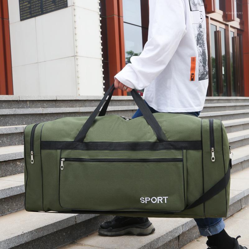 

FGOIBALL multifunctional foldable large capacity portable fitness bag men and women long-distance travel bag Oxford cloth 56-75L1, Green
