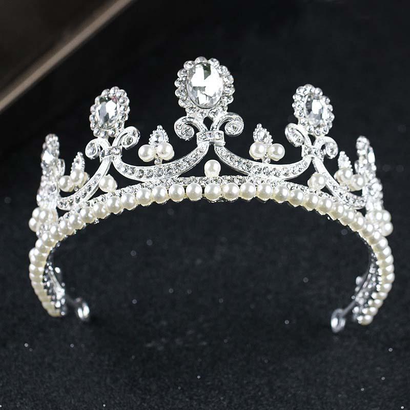 

Beauty Bridal Tiaras White Pearl Crystal Bride Tiaras and Crown Princess Bride Wedding Hairbands Headpiece Hair Accessories