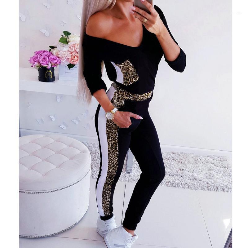 

New Style Women' Leopard Printed Tracksuits Female Sexy Sport Sets Two-piecejogging Running Sports Suit Casual Women Sets #31, Black