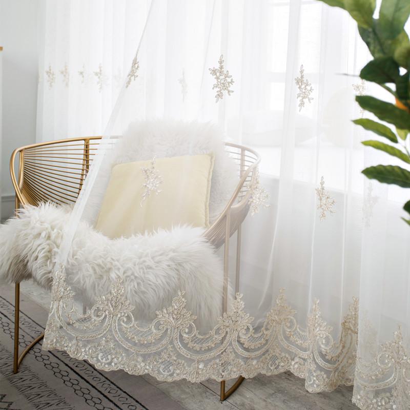 

White Luxury Lace Embroidered with Flower Rope Tulle Curtains for Living Room Mesh Fabric Sheer Window Drape for Bedroom MY538#4