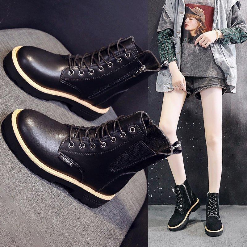 

Boots Cross Strap Flat Bottom Women's Boots Women's Fashion 2020 Autumn and Winter New Leisure and Warm Q11-1001, Black suede