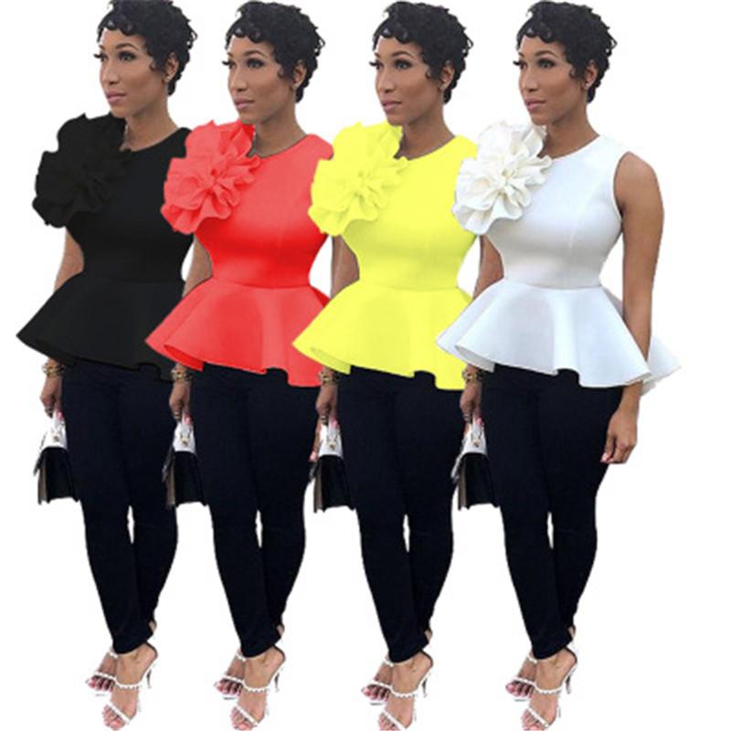 

Ladies Ruffle Hem T-shirts Fashion Trend Sleeveless Round Neck Thin Tee Tops Designer Female Summer New Slim Casual Shrink Waist Tshirts, Black