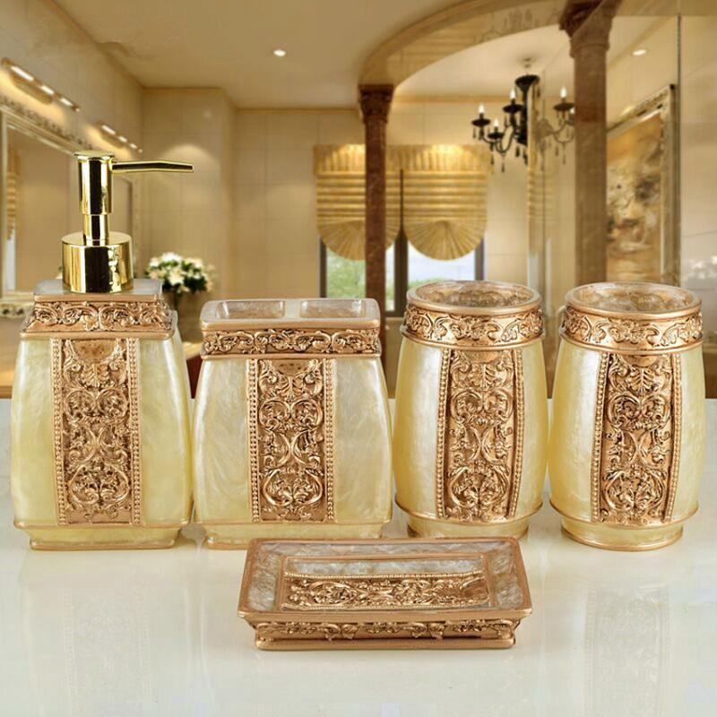 

Free Shipping Vintage Luxorious Bathroom Accessories Set 5 Pcs Resin Retro Bath Supply Kits Empaistic Hotel Business