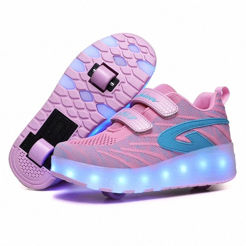 

Children Pink Two Wheels Luminous Glowing Sneakers Black Led Light Roller Skate Shoes Kids Led Shoes Boys Girls USB Charging #1i83