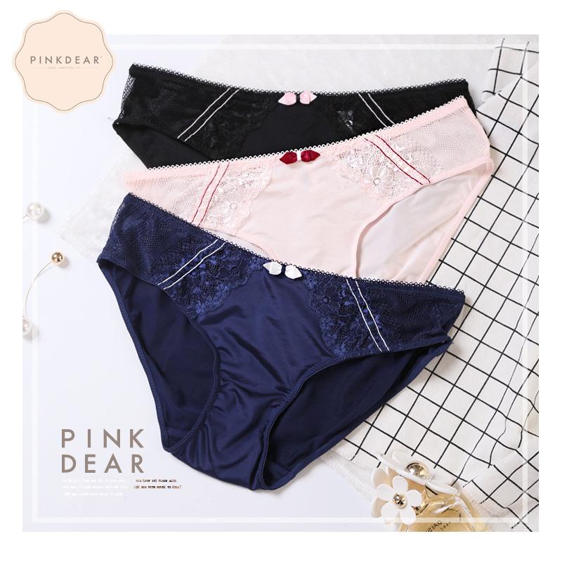 

Lingerie Sweet Low Waist Simple Hollow Lace Stitching Ice Silk Briefs Underwear Women Majtki Damskie Bragas Mujer Braguitas 2020, Black