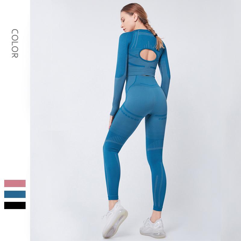 

Women Seamless Yoga Set Fitness Leggings+Cropped Shirts Long Sleeve Tracksuit For Gym Running Workout Fit Tight Clothing Sport, Black