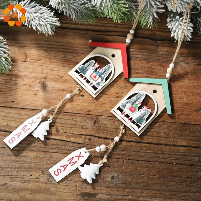 

1PC Christmas House Shape Alpaca Wooden Pendants Ornaments Wood Material Xmas Tree Christmas DIY Home Decoration Supplies1