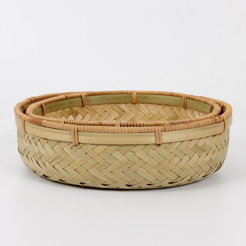 

2021 New Creative Bamboo Storage Basket Round Hand-woven Waterproof Desktop Organizer Fruit And Vegetable Storage Basket-66922