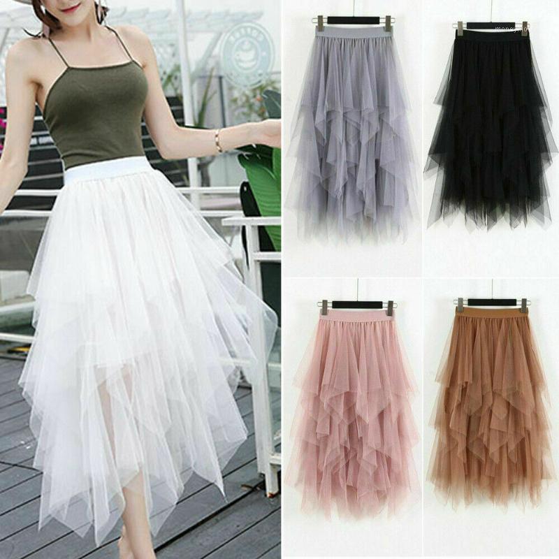 

Women Irregular Tulle Skirts Fashion Elastic High Waist Mesh Tutu Skirt Pleated Long Skirts Midi Skirt Saias Faldas Jupe Femmle1, Black