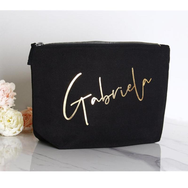 

zipper bridal makeup bag cotton make up bag custom gold name pouches brithday gift bridesmaid Cosmetic bags wash