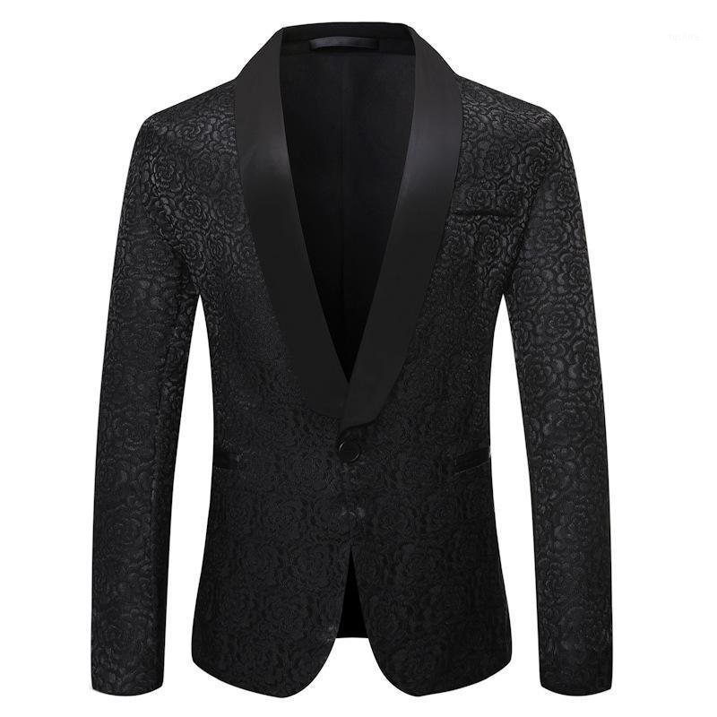 

Lapel Men Blazers Shawl Tuxedo Jacket Jacquard Business Party Prom Banquet Wedding Groom Stage Costume Singer Host Dancer Black1, Black