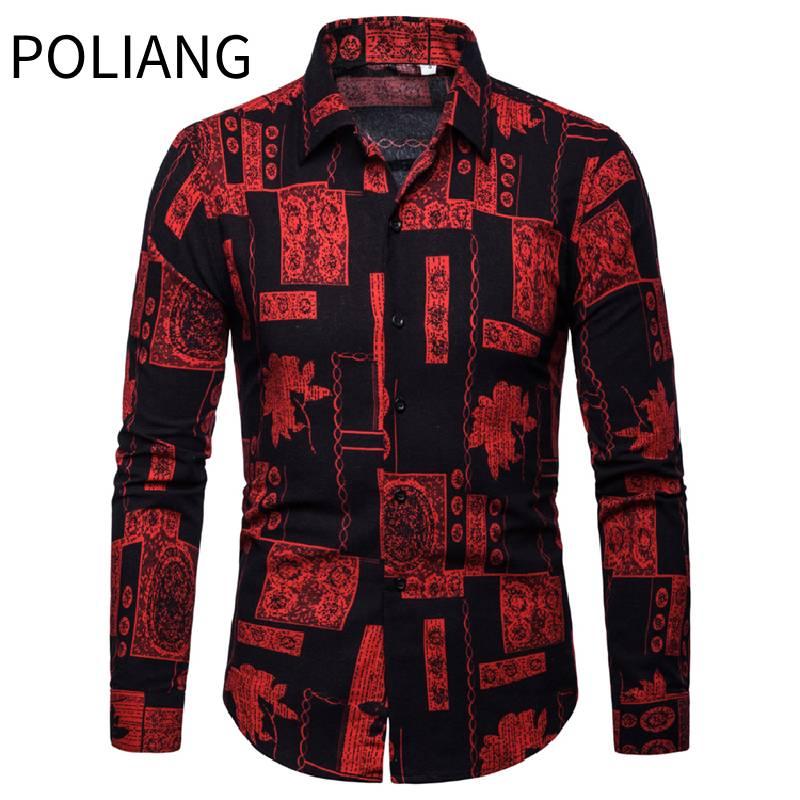 

Men' shirt Men' Fashion Slim Fit Personality printed Casual Long sleeve Shirts Blouse, Black