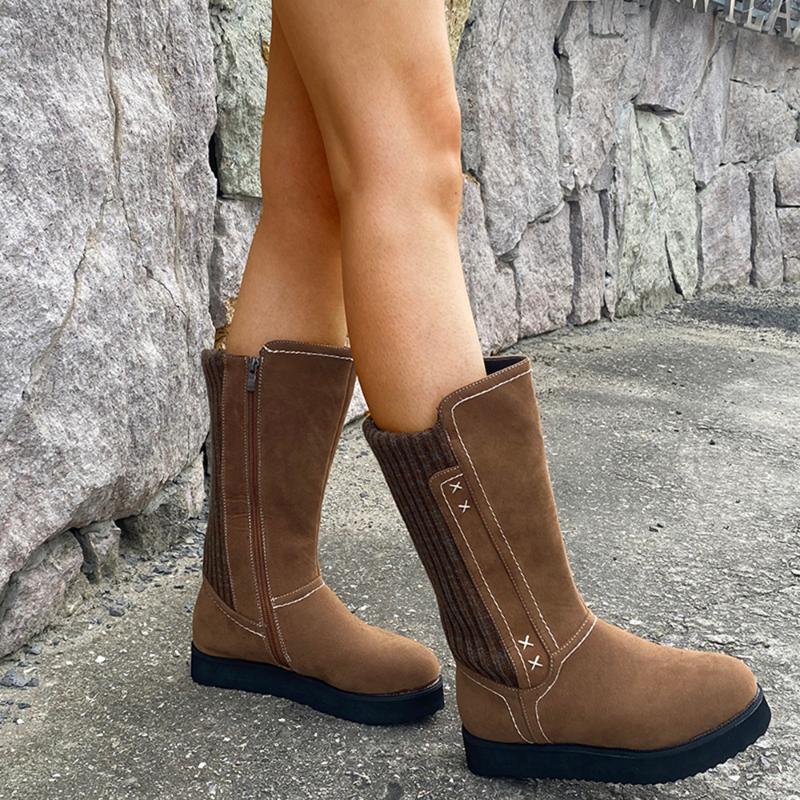 

Elegant Snow Mid-Calf Boots Women Winter Fur lined Warm Boots Ladies Casual Round Toe Shoes Footwear Solid Colour Botas, Beige