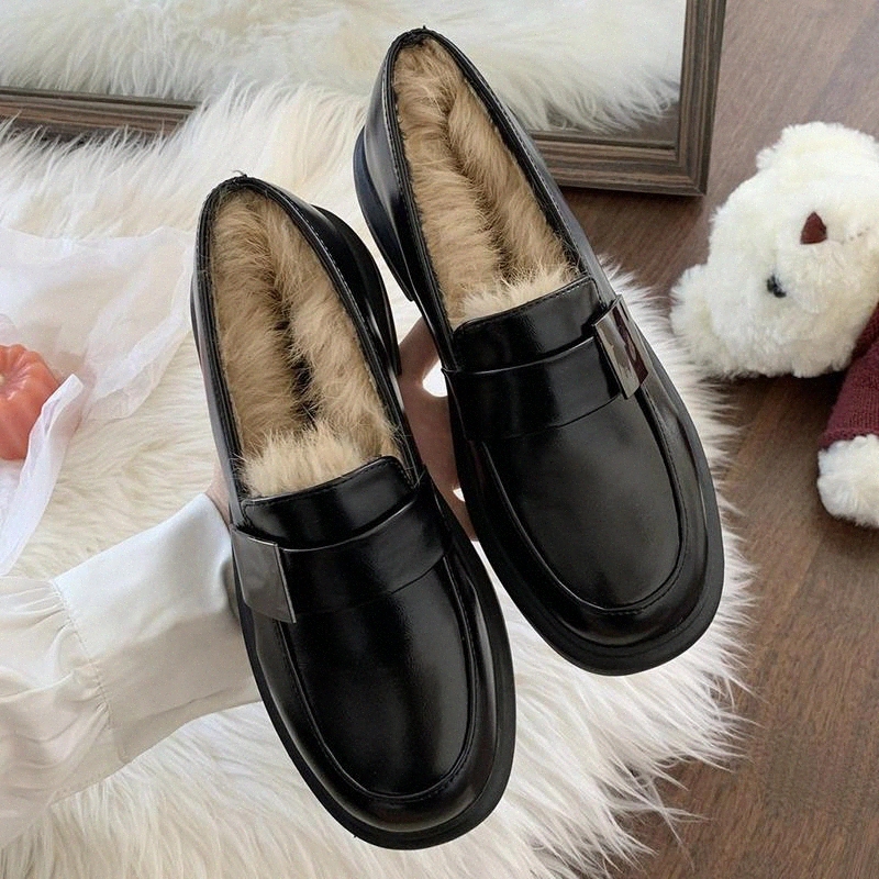 

Rimocy Warm Faux Fur Square Heel Shoes Women 2020 Black Fashion Buckle Mary Jane Shoes Woman Round Toe Pu Leather Pumps Ladies #OZ59