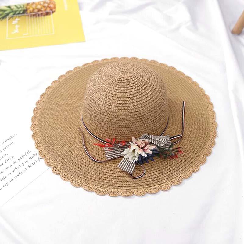 

XEONGKVI Summer Folding Bowknot Flower Sun Hats Chapeau Femme Ete Wide Brim Beach Straw Hats For Wome Girl Parent-child Caps, White