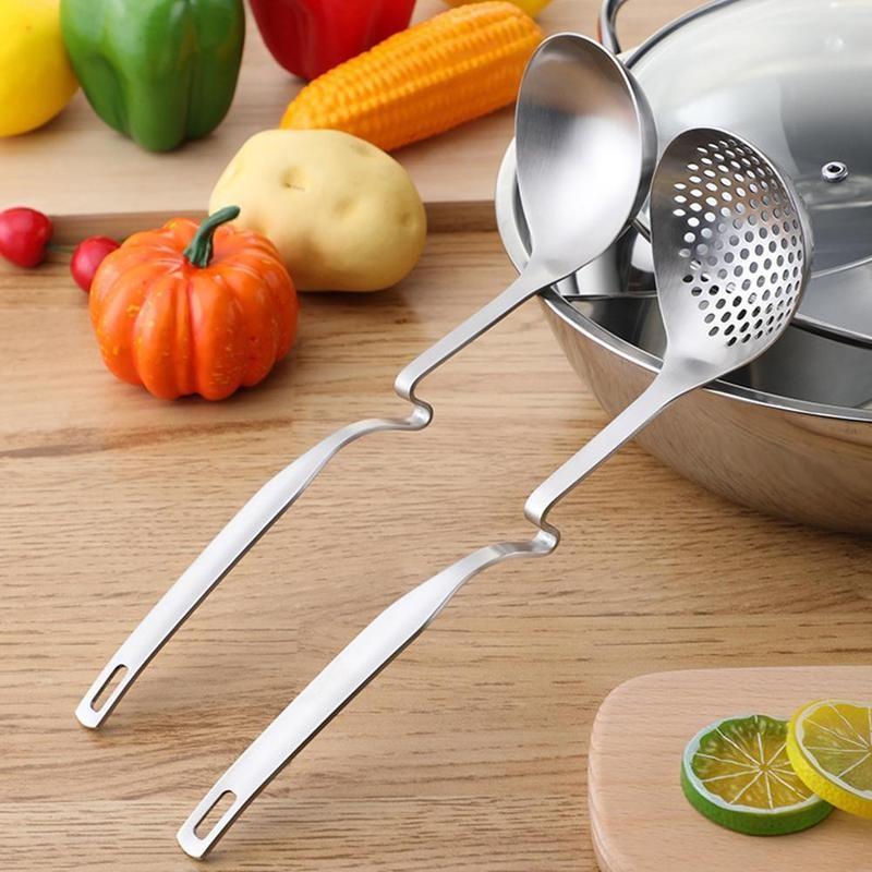 

1PC Z-shaped Stainless Steel Slotted Spoon Soup Spoon Skimmer Strainer Colander With Spout Slotted Soup Filter Cooking Gadgets