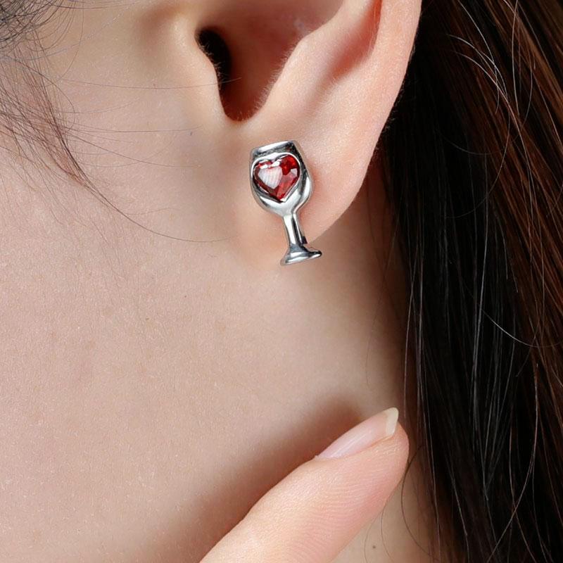 

Best Selling New Creative Wine Goblet Love Heart-shaped Ear Stud European and American Women's Banquet Wedding Earrings Metal