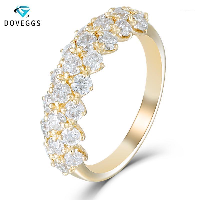

Cluster Rings DovEggs Romantic 14K 585 Yellow Gold Moissanite Half Eternity Wedding Band For Women Gift Stackable Ring 6mm Width, Golden;silver