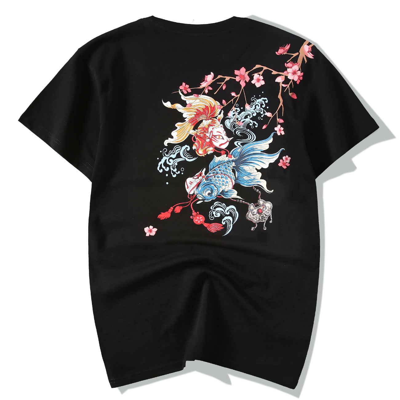

2021 New Japanese Goldfish Hip Hop t Shirt Men Harajuku Oversized Streetwear Summer Casual Kanji Tshirt Cotton Tops E2hm, Black