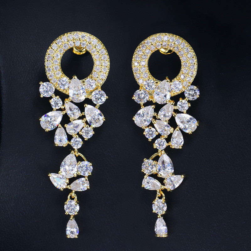 

Long AAA Cubic Zirconia Garland Bride Wedding Charm Earrings Designer Jewelry White Colorful CZ Copper 18K Gold Silver Luxury Earring Party For Women Gift