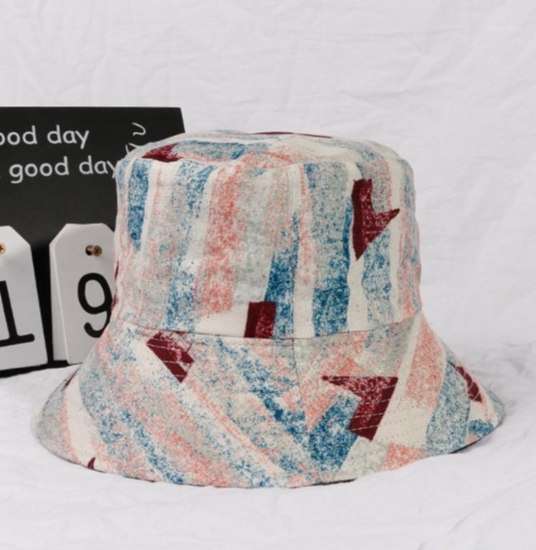 

Cotton Printed graffiti Bucket Hat Fisherman Hat outdoor travel Sun Cap Hats for men and Women 291, Red
