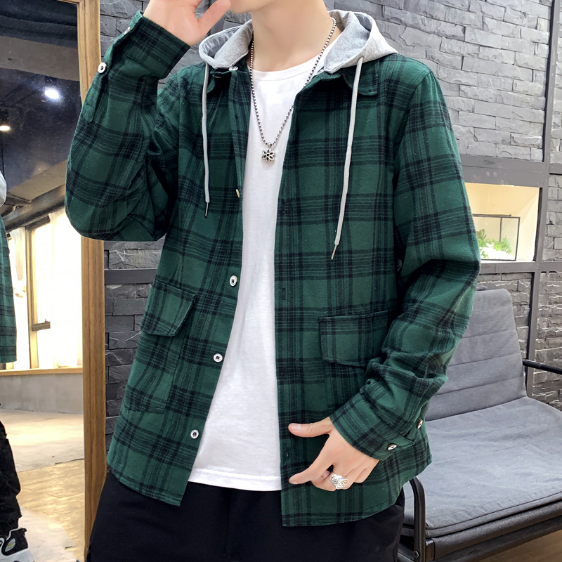 

2021 New Korea Style Casual Cardigan Spring Autumn Rock Punk Hoodie Plaid Sweatshirt Men's Fleece Hip Hop Streetwear Clothes Gd20, C525 a