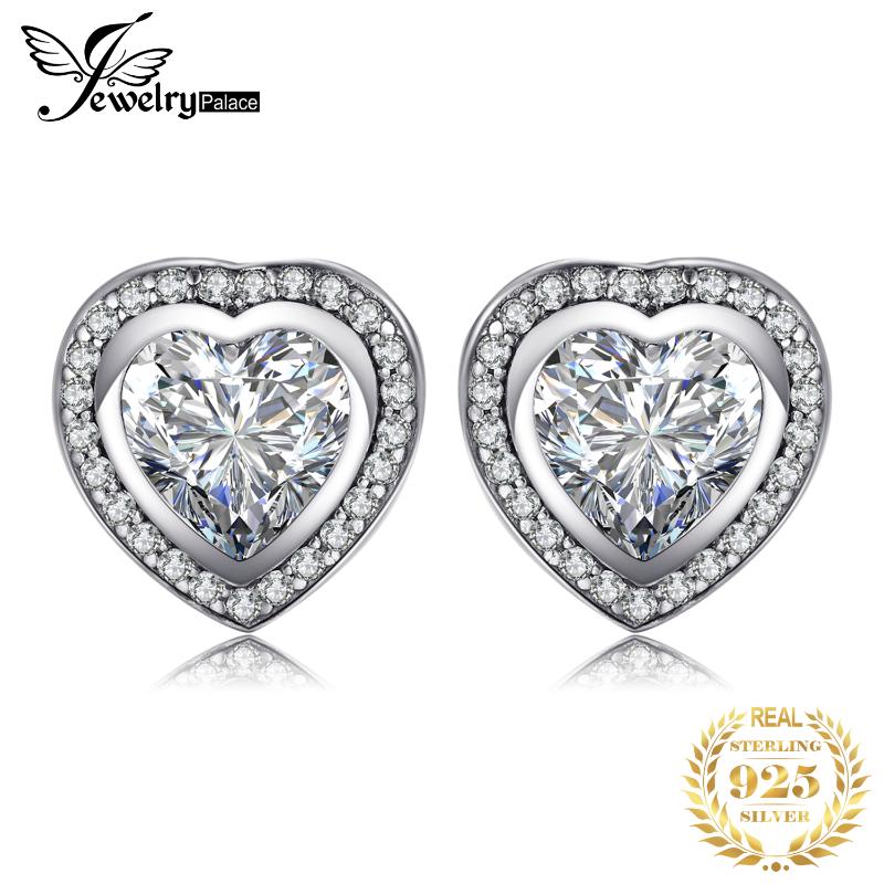 

JewelryPalace Love Heart CZ Stud Earrings 925 Sterling Silver Earrings For Women Girls Korean Fashion Jewelry 2020