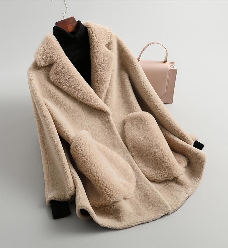 

New natural female sheep fur coat sheearling winter fur coats plus size free shipping f122, Red