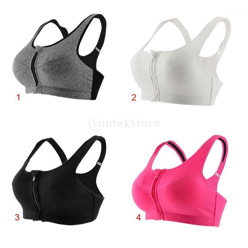 

Women Girls Front Zipper No Rims Gym Running Jogging Sports Bra Compression Underwear Yoga Tops1, Red