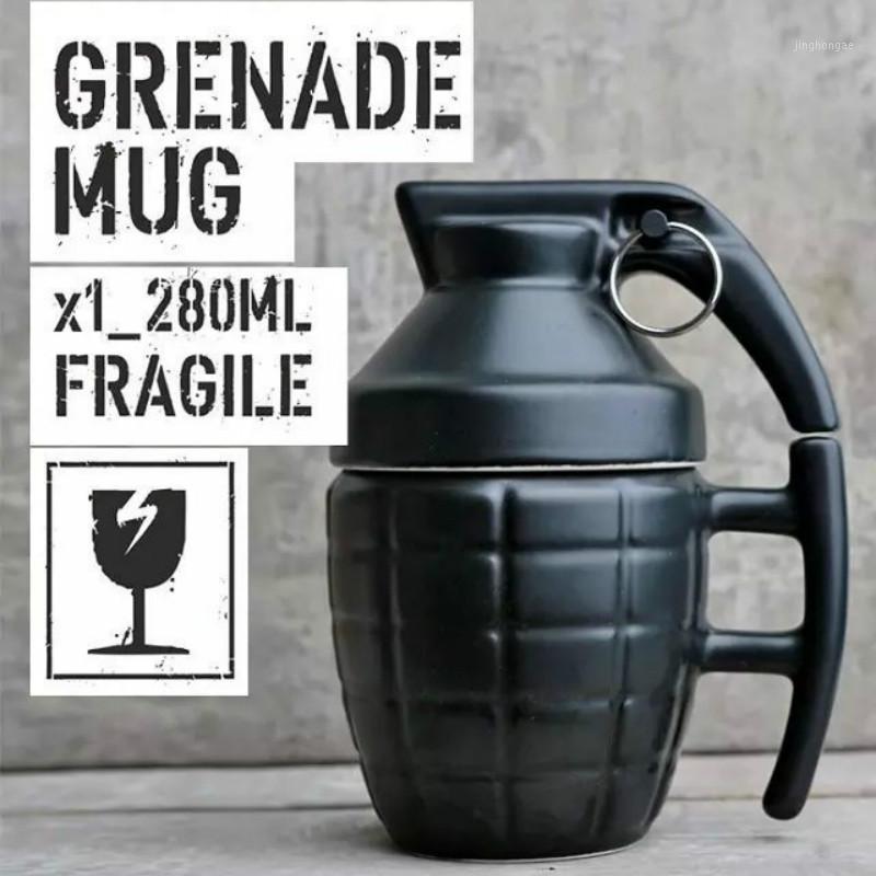 

Creative Grenade with Cap Mug Office Grenade Ceramic Coffee Cup Couple Weird Water Cup1, Black