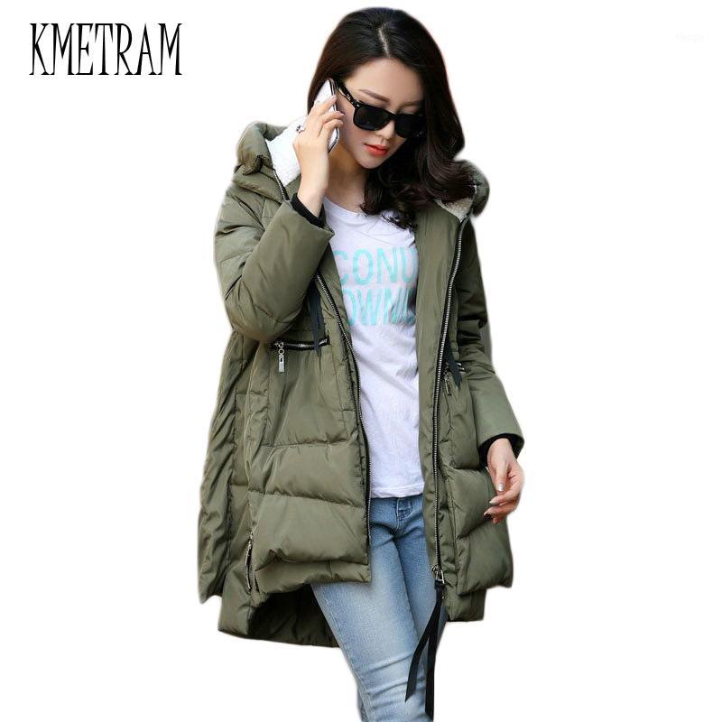 

Wholesale- Winter Jacket Women 2017 New Europe Style Fashion Loose Medium Long Autumn Winter Plus Size Down cotton Parkas Lady Coat M05141, Black