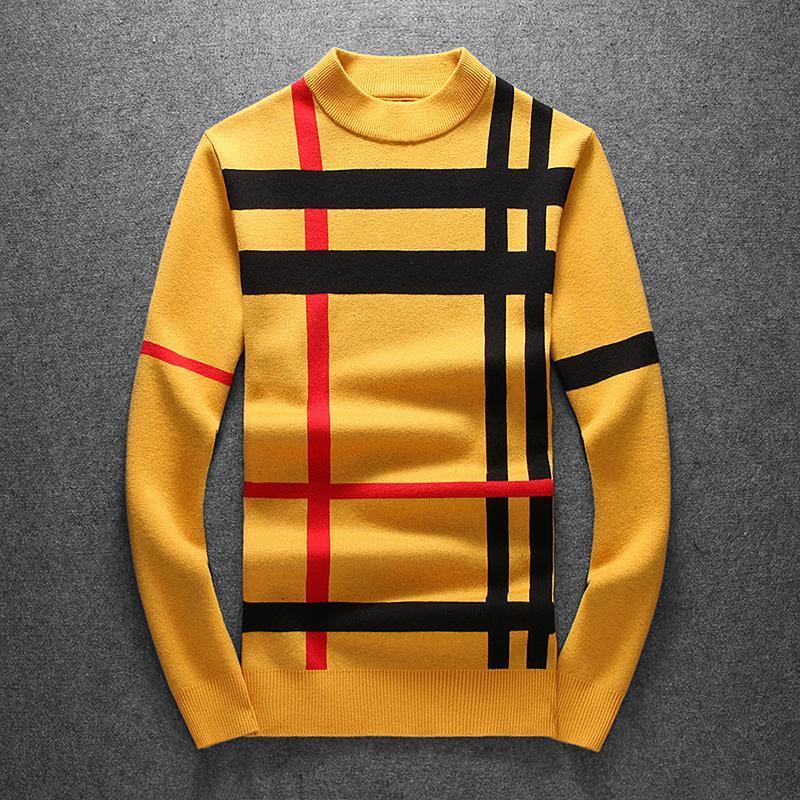 

European Station Light Luxury Trendy Brand Striped Color-blocking Sweater Men's Winter Taste with A Half-high Collar Sweater