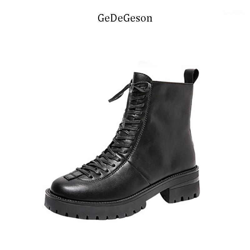 

Brand Lace-up Boots Women Genuine Cowhide Leather 4.5cm/7cm High Increasing Fashion Shoes Comfortable1, Warm 7cm