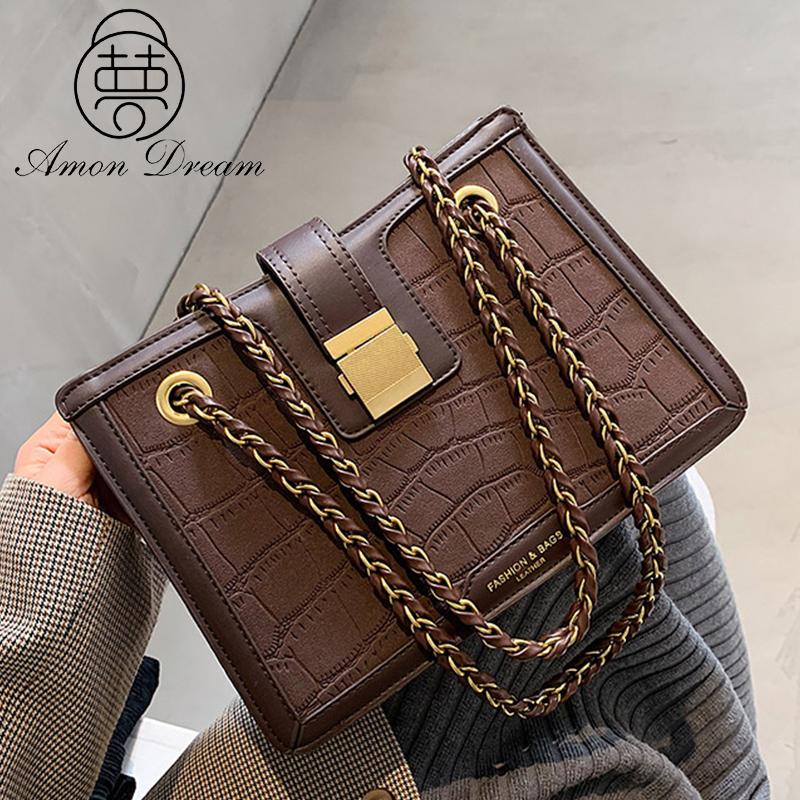 

New Stone Pattern Matte+leather Shoulder Bags For Women 2021 Fashion Lock Lady Crossbody Bag Luxury Hadnbags Women Bags Designer, Black