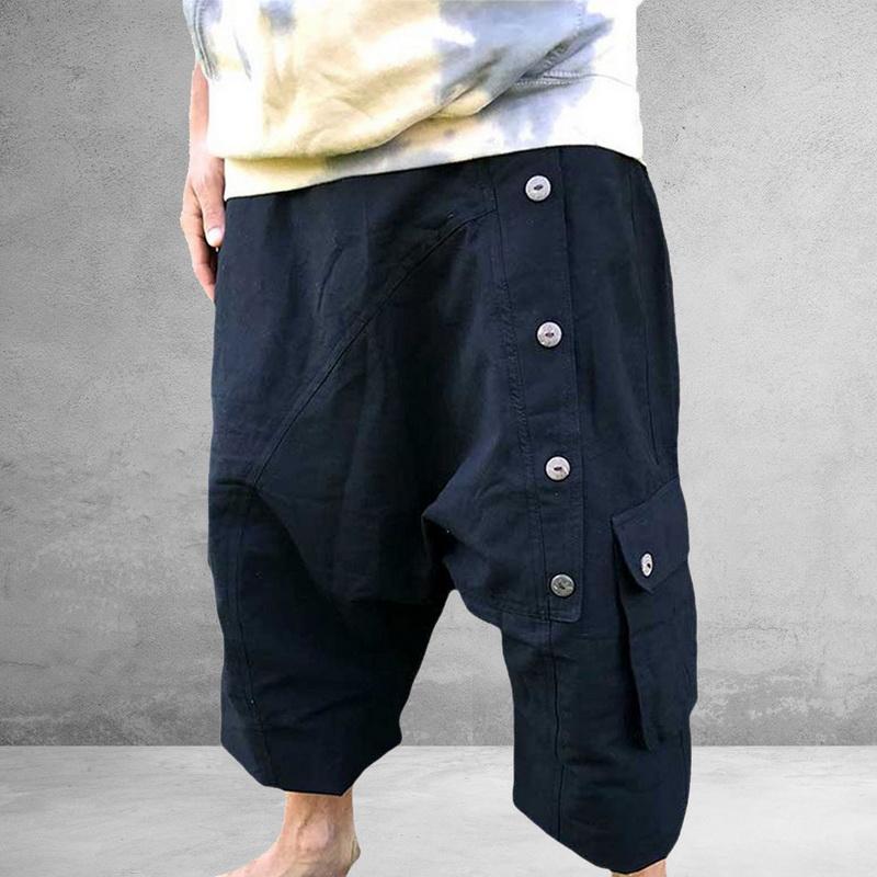 

Cotton Linen Men Pants Solid Baggy 2020 Retro Joggers Streetwear Casual Calf Length Trousers Men Drop Crotch Harem Pants INCERUN, Black