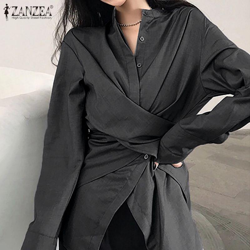 

ZANZEA Stylish Women Long Sleeve Shirt Spring Buttons Down Blouse Casual Asymmetrical Tops Female Work White Blusas Chemise 7