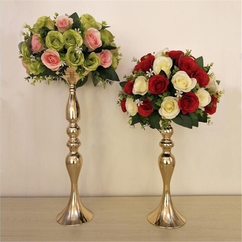 

Gold Candle Holders 50cm 20 Metal Candlestick Flower Vase Table Centerpiece Event Flower Rack Road Lead Wedding Decoration Y200109