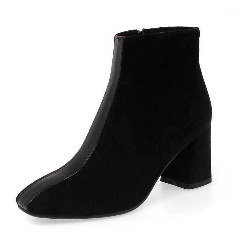 

Fashion Women Boots Casual Suede High Heels Autumn Winter Shoes Woman Square head Rubber Ankle Boots Zapatos Mujer1, Beige