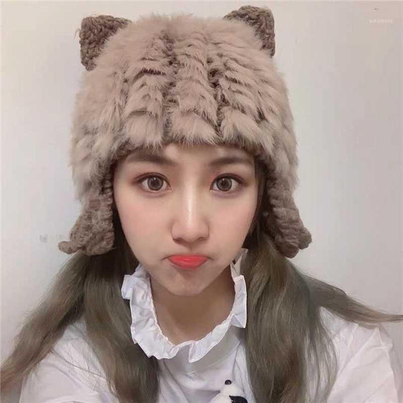 

lovely cat ears wool hat with soft nap is knitted cap female autumn winter fur beanie for women hat1, Black