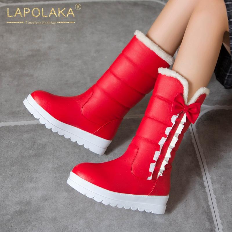 

Brand New Design 2021 Japanese Style Warm Winter Snow Boots Woman Shoes Platform Sweet Bowtie Plush Slip On Shoes Ladies, White