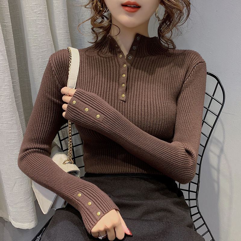 

2021 New Half the Lower Neck Female Mesh Autumn/winter Long Foreign Style Thin Bottom Sweater 7H45, Black