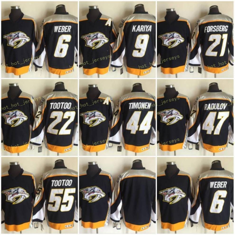 

Nashville 9 Paul Kariya Hockey Jerseys Predators 21 Filip Forsberg 22 Jordin Tootoo 44 Kimmo Timonen 47 Alexander Radulov 6 Weber Hockey 55, Black;red