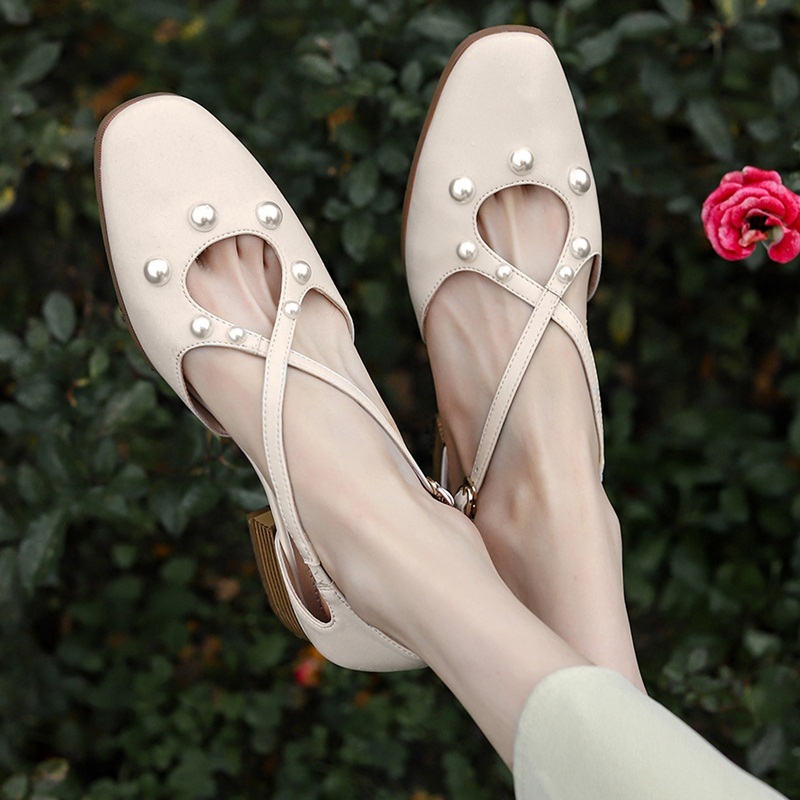 

2021 Warm Sales Female Spring Genuine Leather Heel Toe Foot Black Apricot Party Shoes Woman Zis5, Beige