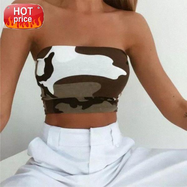 

Hirigin New Women Strapless Seamless Camouflage Print Boob Tube Corset Bandeau Tops Stretch Vest Bra Tank Top Women Crop Top #xO8Q, White