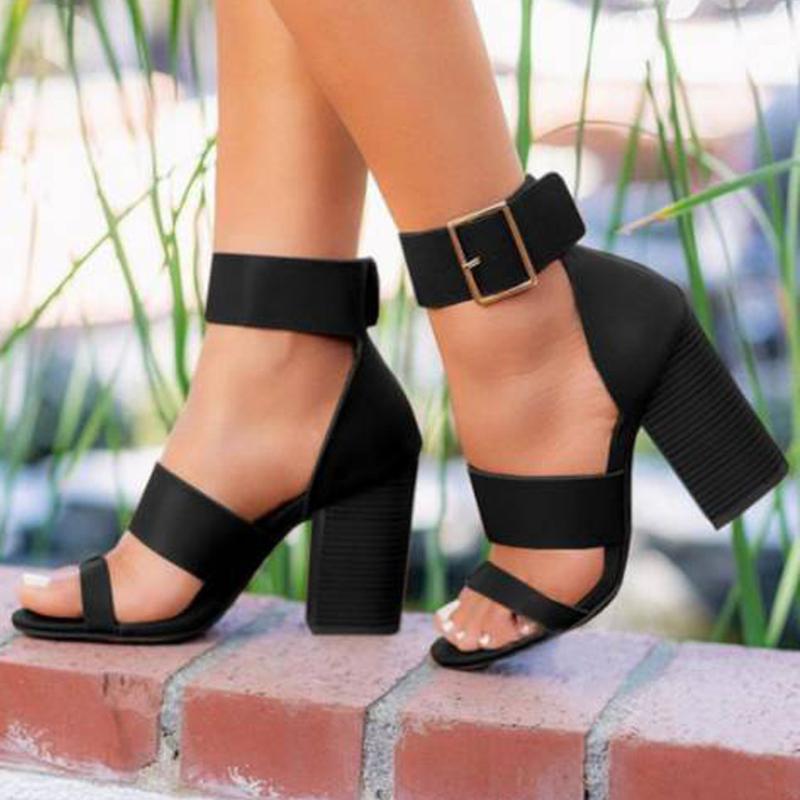 

Women Sexy High Heels Sandals Summer Open-toe Wedding Shoes Ladies Belt Buckle Casual Sandals Women Elegant Party #g31, Black