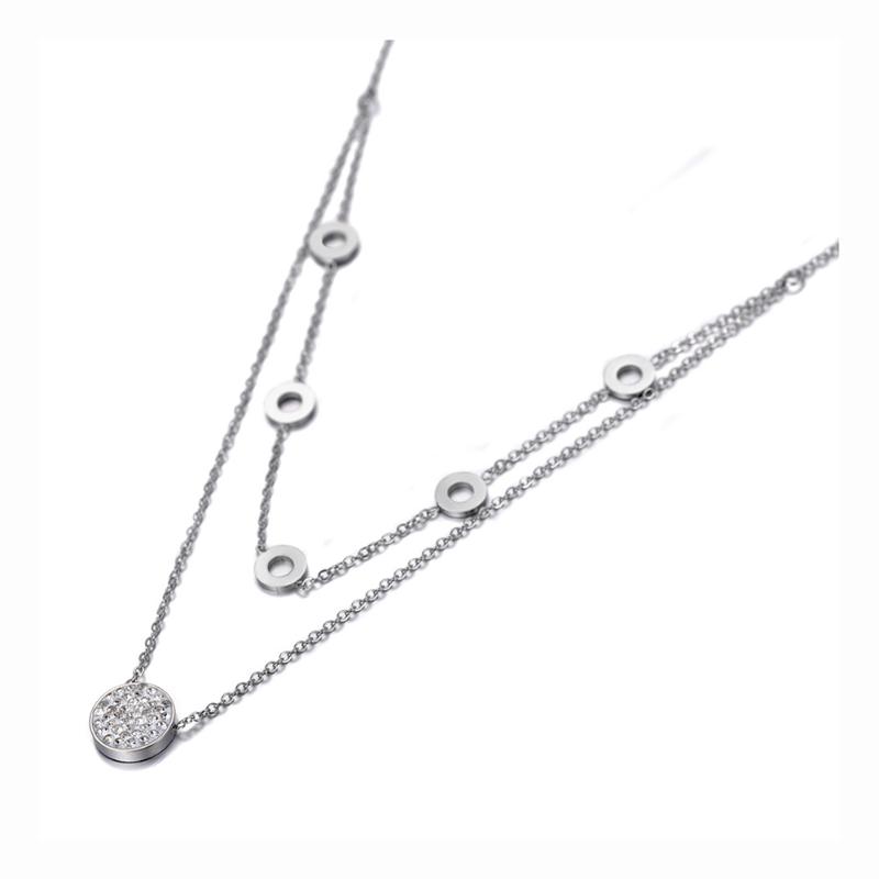 

Chokers Titanium Stainless Steel Double Layer Choker Necklaces Clay Rhinestone Geometry Circle Necklace For Women Girls N20003
